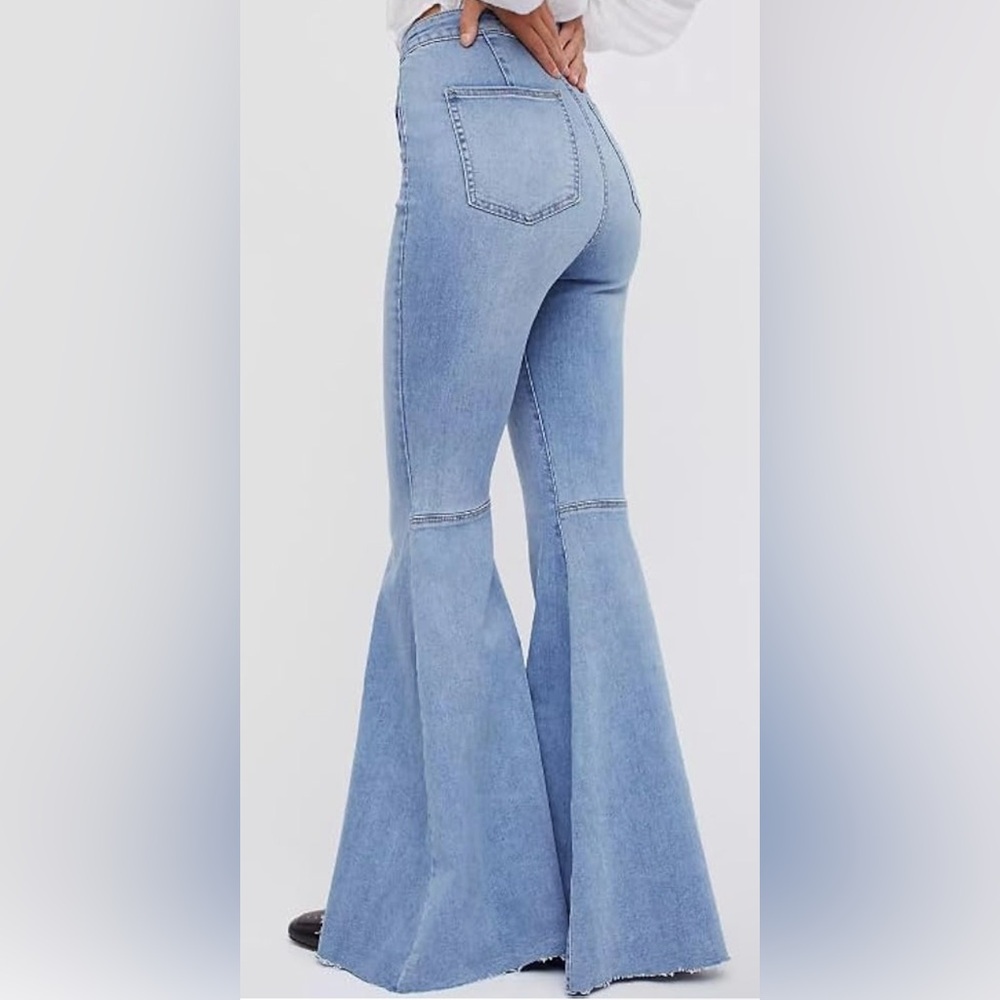 FREE PEOPLE JUST FLOAT ON HIGH RISE FLARE JEANS ULTRA  BELL BOTTOMS SIZE 25